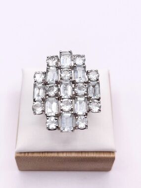 Size 8.5 Aquamarine , Quartz 925 Sterling Silver Ring